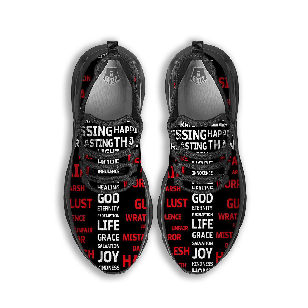 Religious Words Christian Cross Print Black Running Shoes-grizzshop