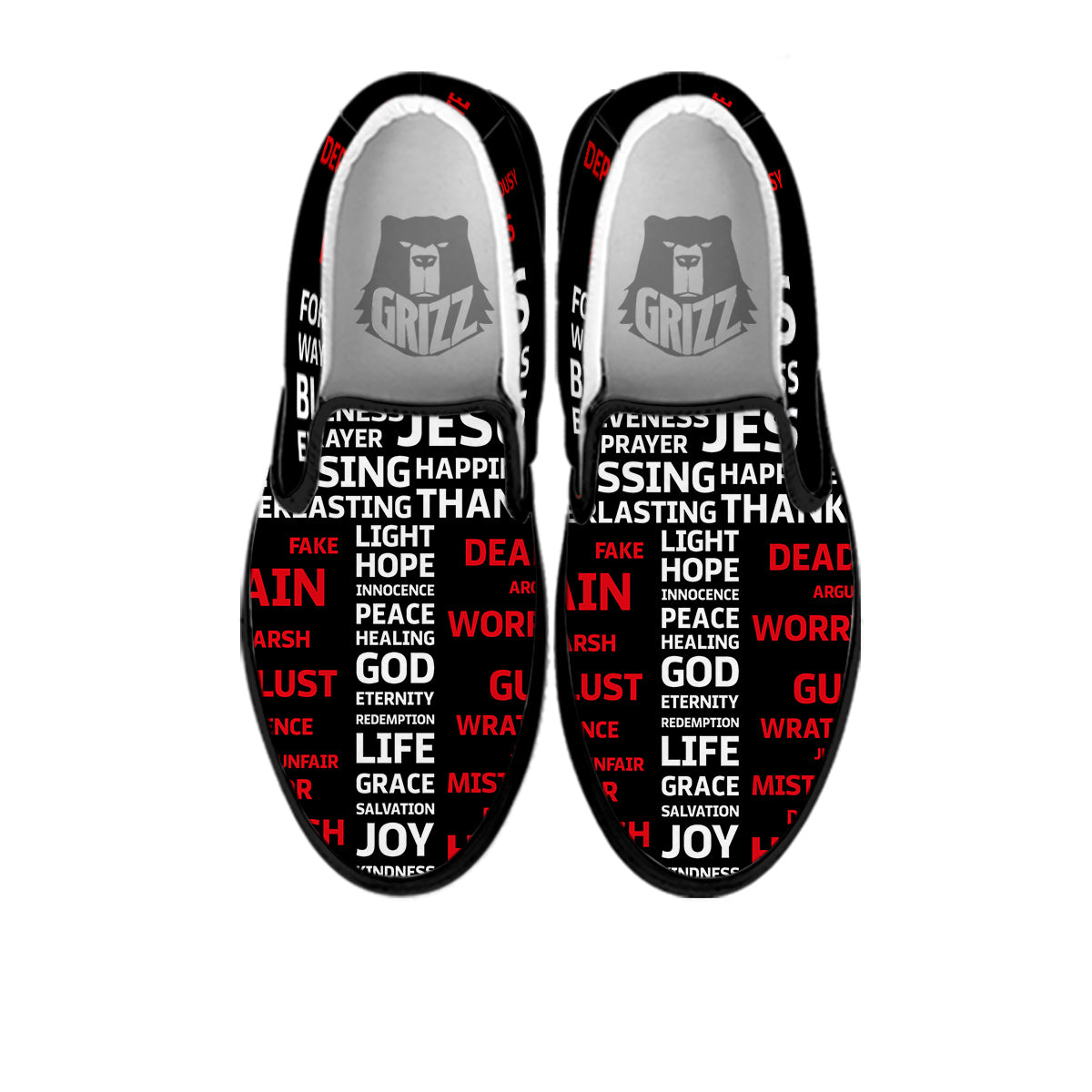 Religious Words Christian Cross Print Black Slip On Shoes-grizzshop