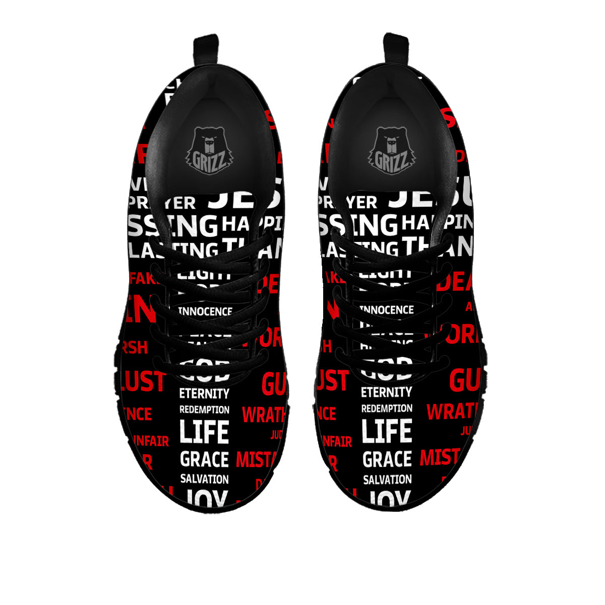 Religious Words Christian Cross Print Black Sneaker-grizzshop