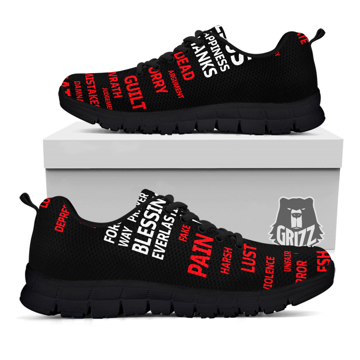 Religious Words Christian Cross Print Black Sneaker-grizzshop