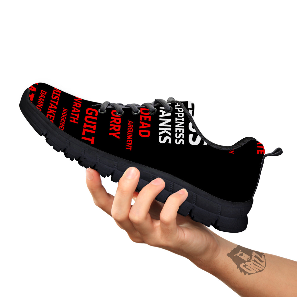 Religious Words Christian Cross Print Black Sneaker-grizzshop