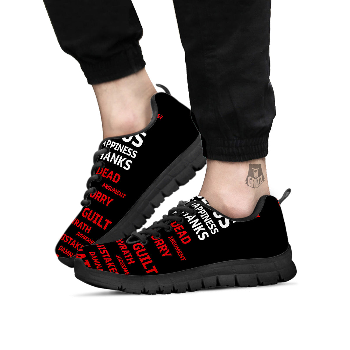 Religious Words Christian Cross Print Black Sneaker-grizzshop