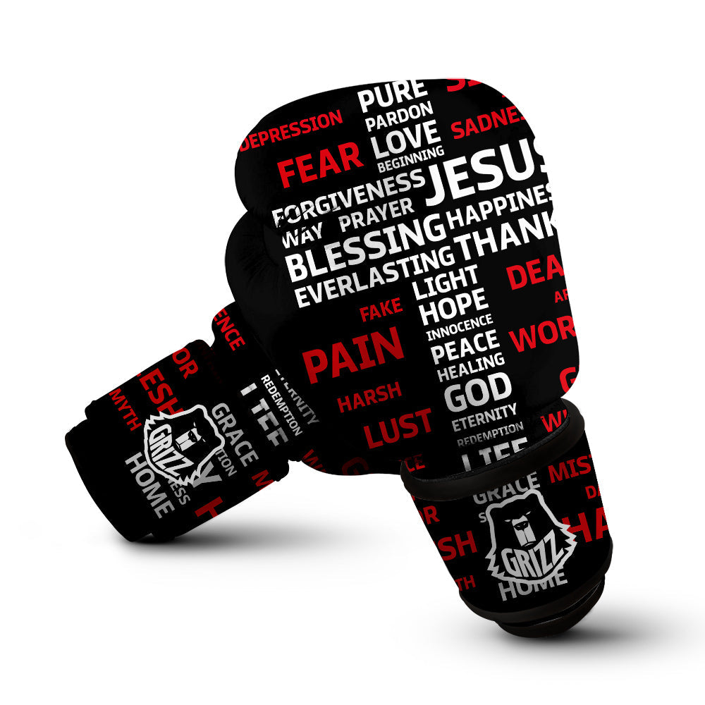 Religious Words Christian Cross Print Boxing Gloves-grizzshop