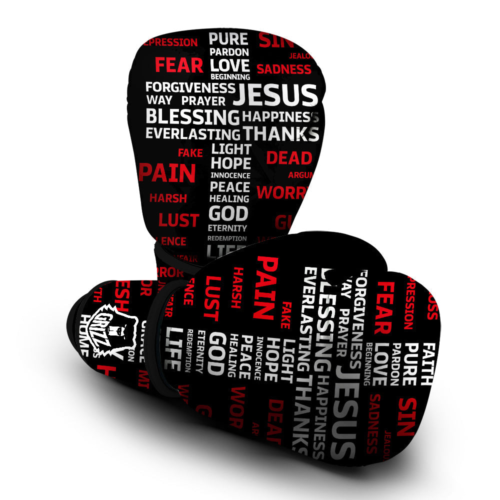 Religious Words Christian Cross Print Boxing Gloves-grizzshop