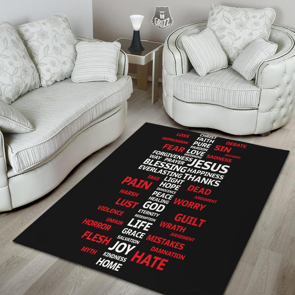 Religious Words Christian Cross Print Floor Mat-grizzshop