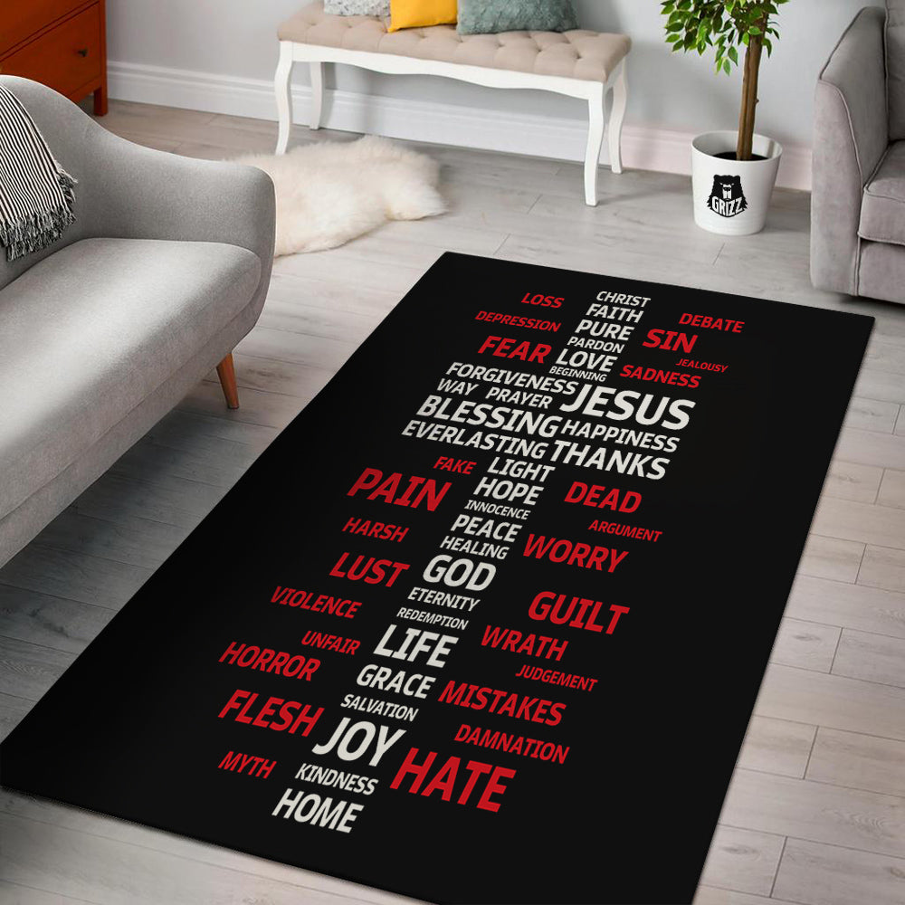 Religious Words Christian Cross Print Floor Mat-grizzshop