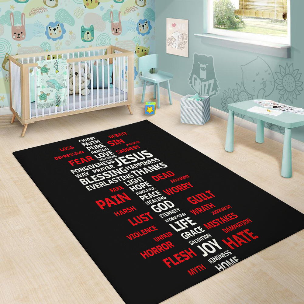 Religious Words Christian Cross Print Floor Mat-grizzshop