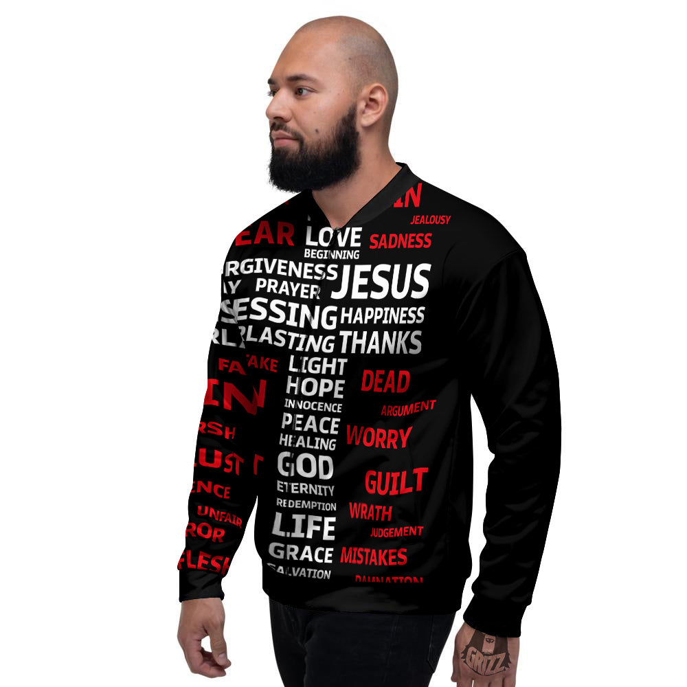 Religious Words Christian Cross Print Men's Bomber Jacket-grizzshop