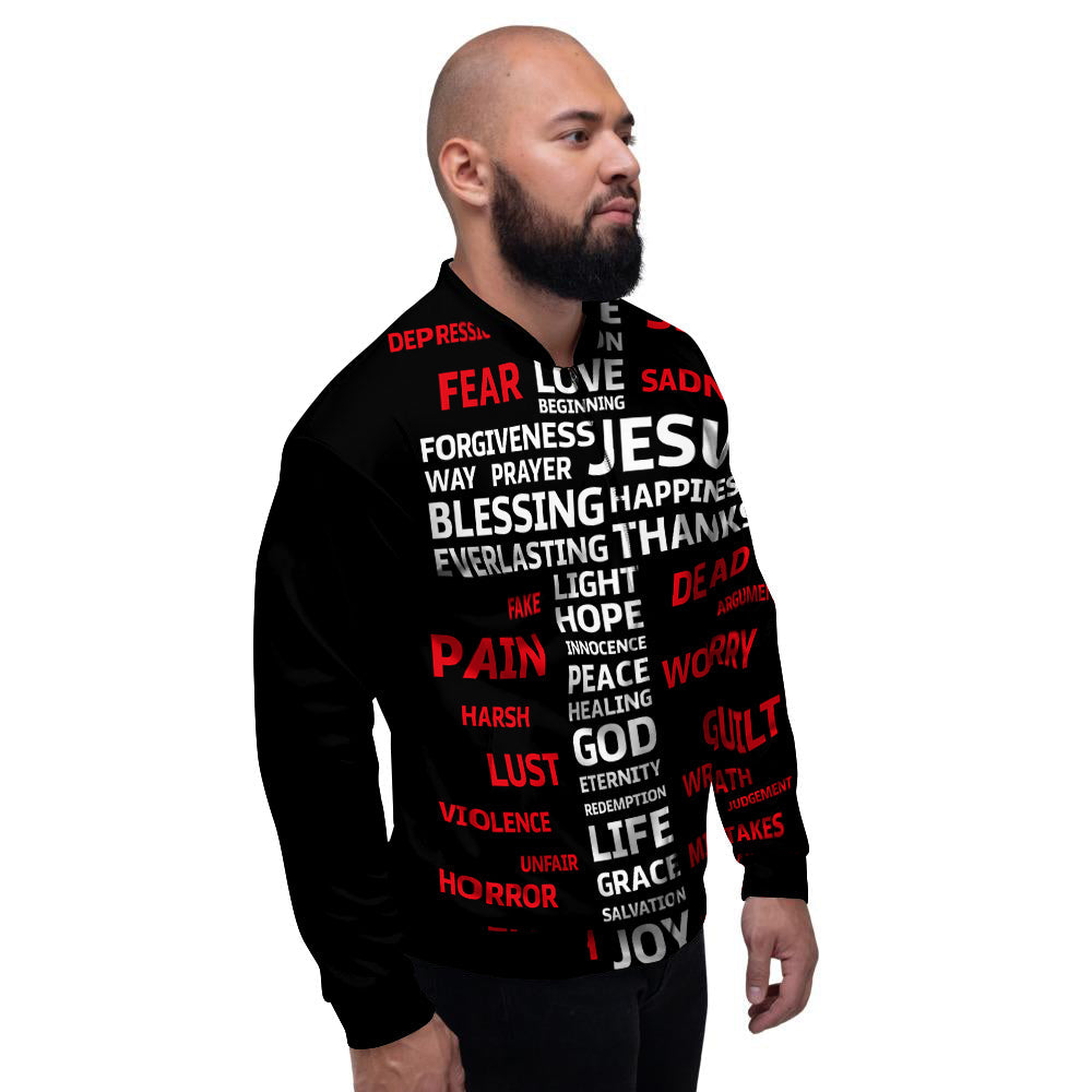 Religious Words Christian Cross Print Men's Bomber Jacket-grizzshop