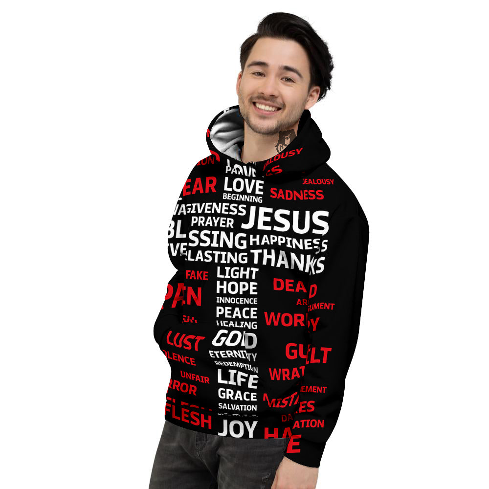 Religious Words Christian Cross Print Men's Hoodie-grizzshop
