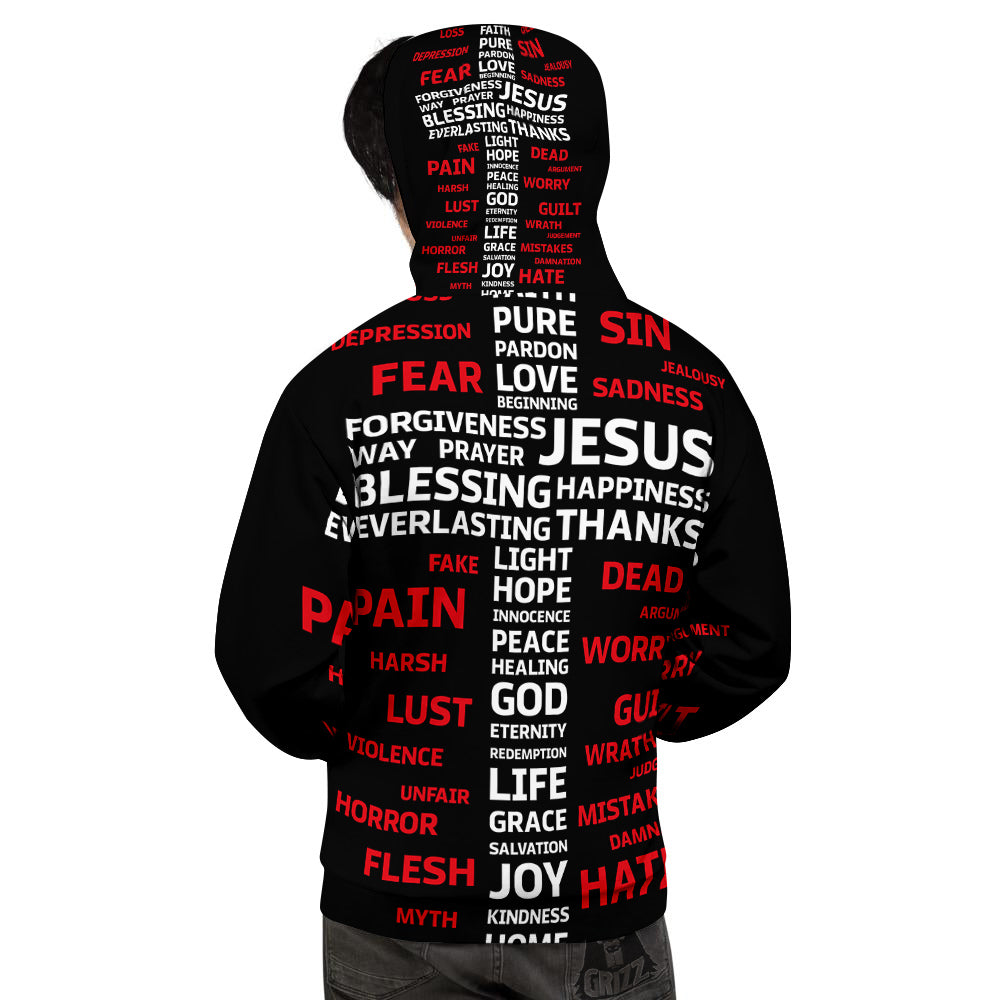 Religious Words Christian Cross Print Men's Hoodie-grizzshop