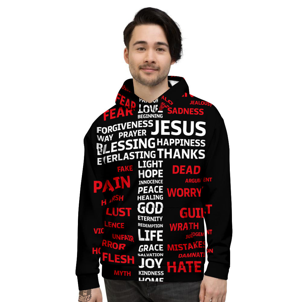 Religious Words Christian Cross Print Men's Hoodie-grizzshop
