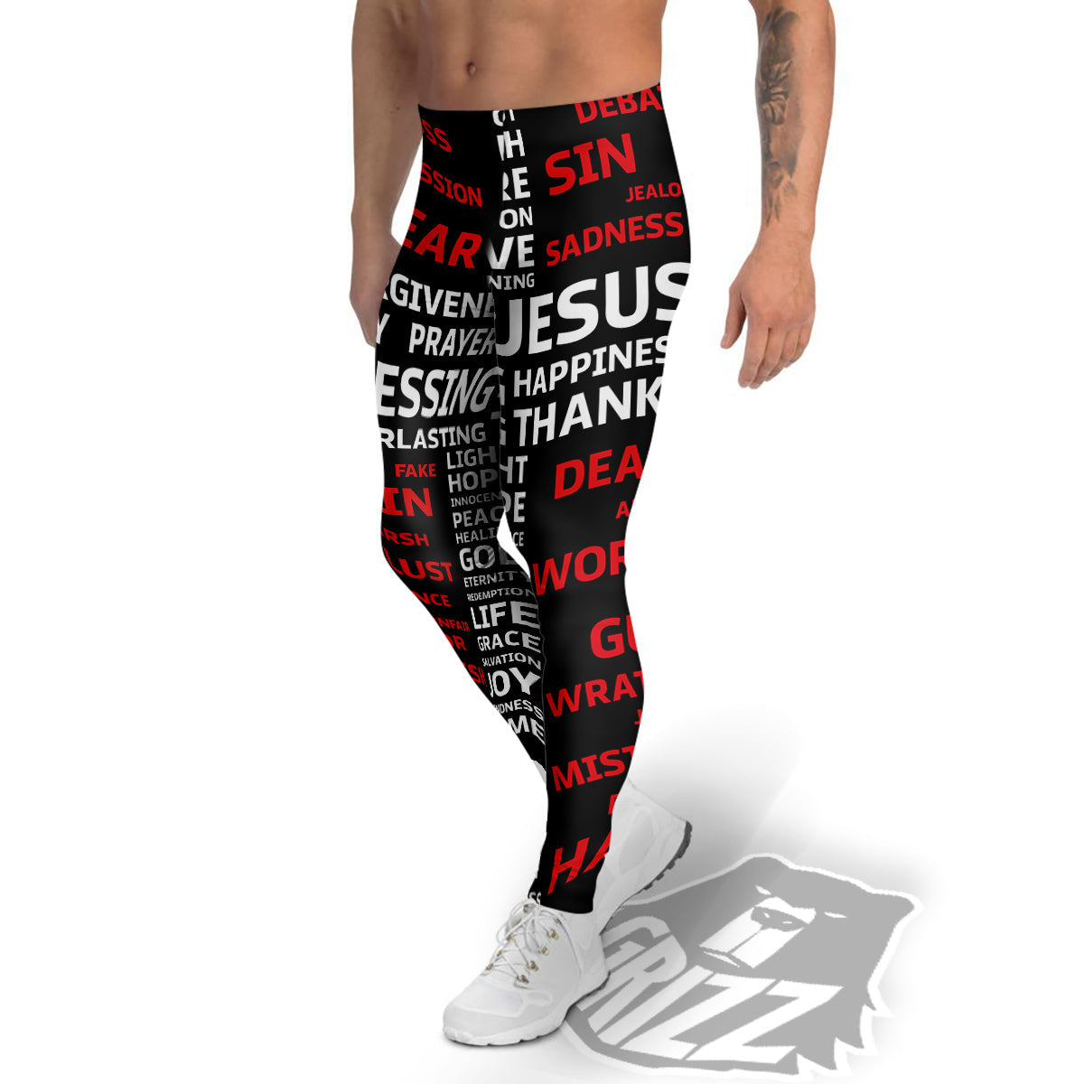Religious Words Christian Cross Print Men's Leggings-grizzshop