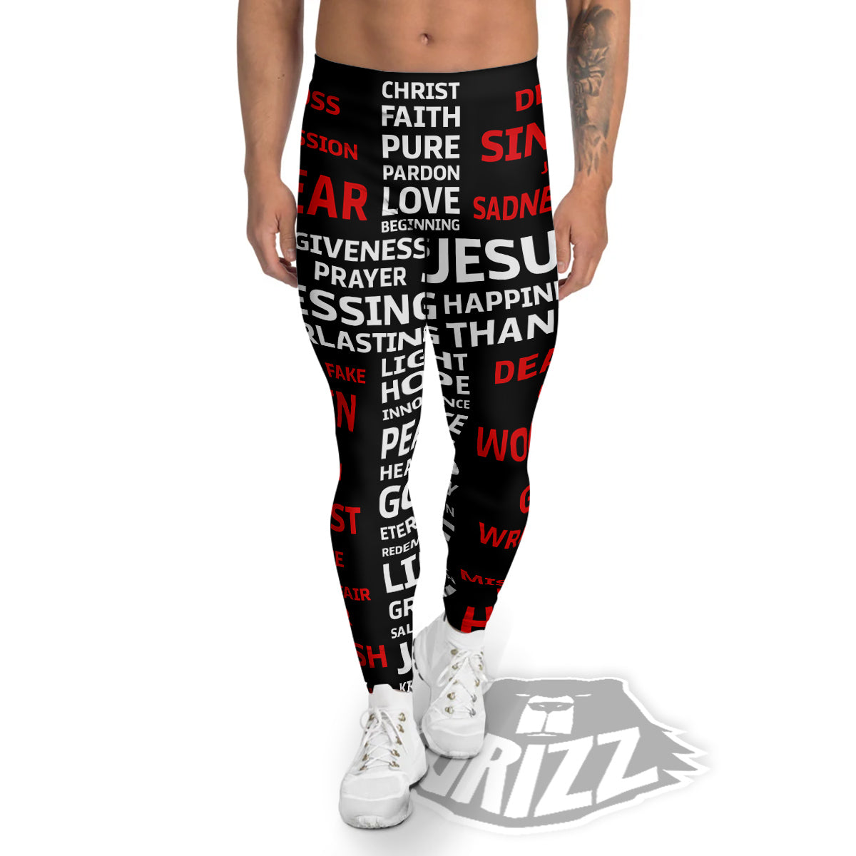 Religious Words Christian Cross Print Men's Leggings-grizzshop