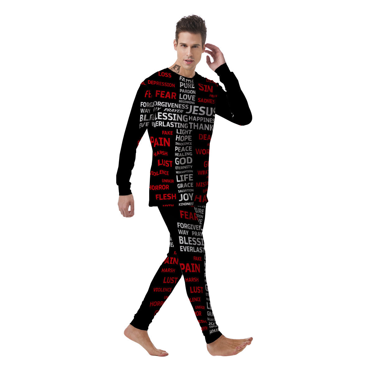 Religious Words Christian Cross Print Men's Pajamas-grizzshop
