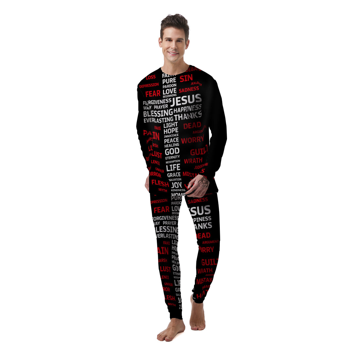 Religious Words Christian Cross Print Men's Pajamas-grizzshop
