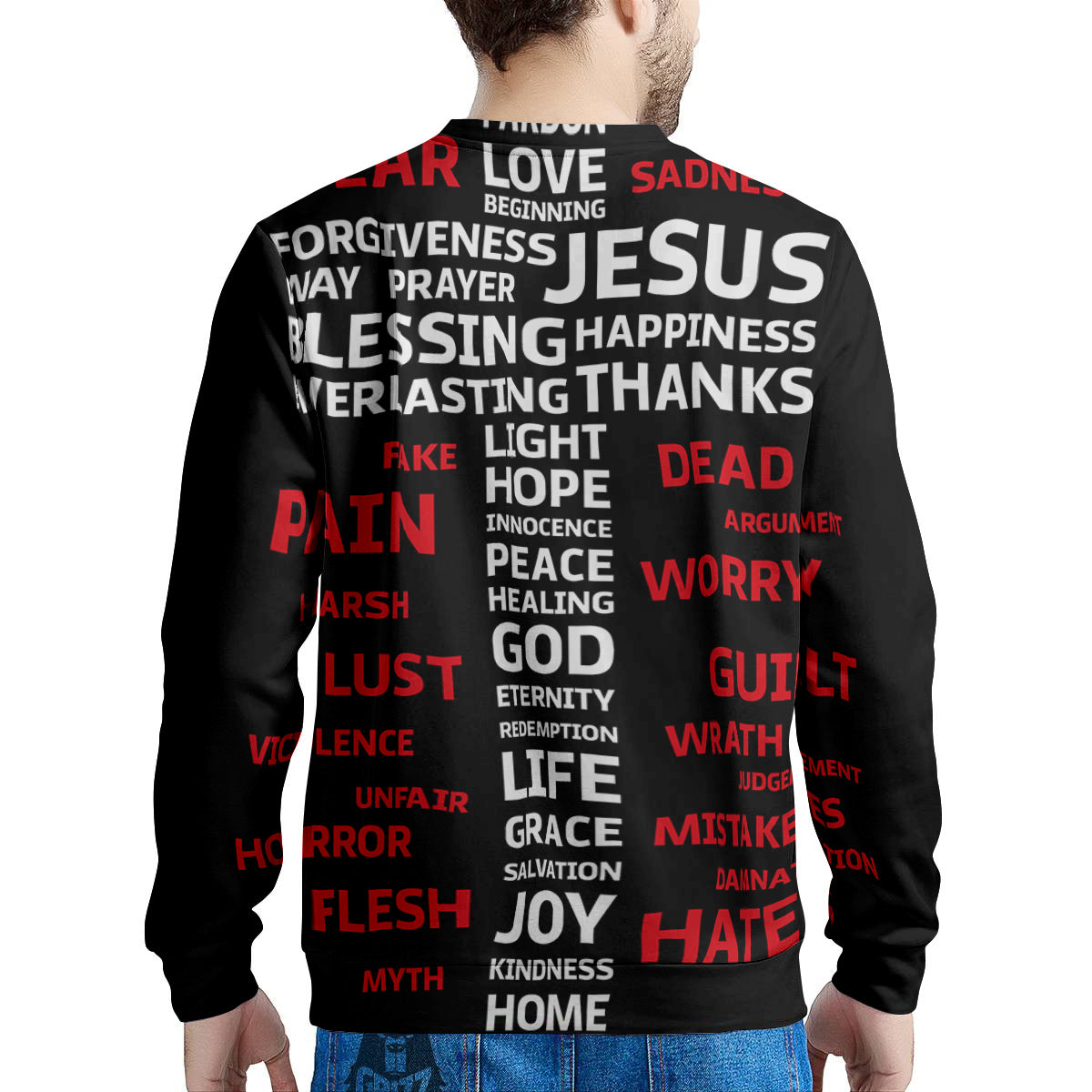 Religious Words Christian Cross Print Men's Sweatshirt-grizzshop