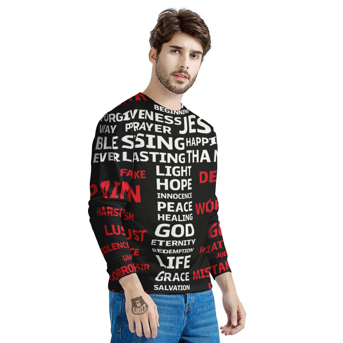 Religious Words Christian Cross Print Men's Sweatshirt-grizzshop