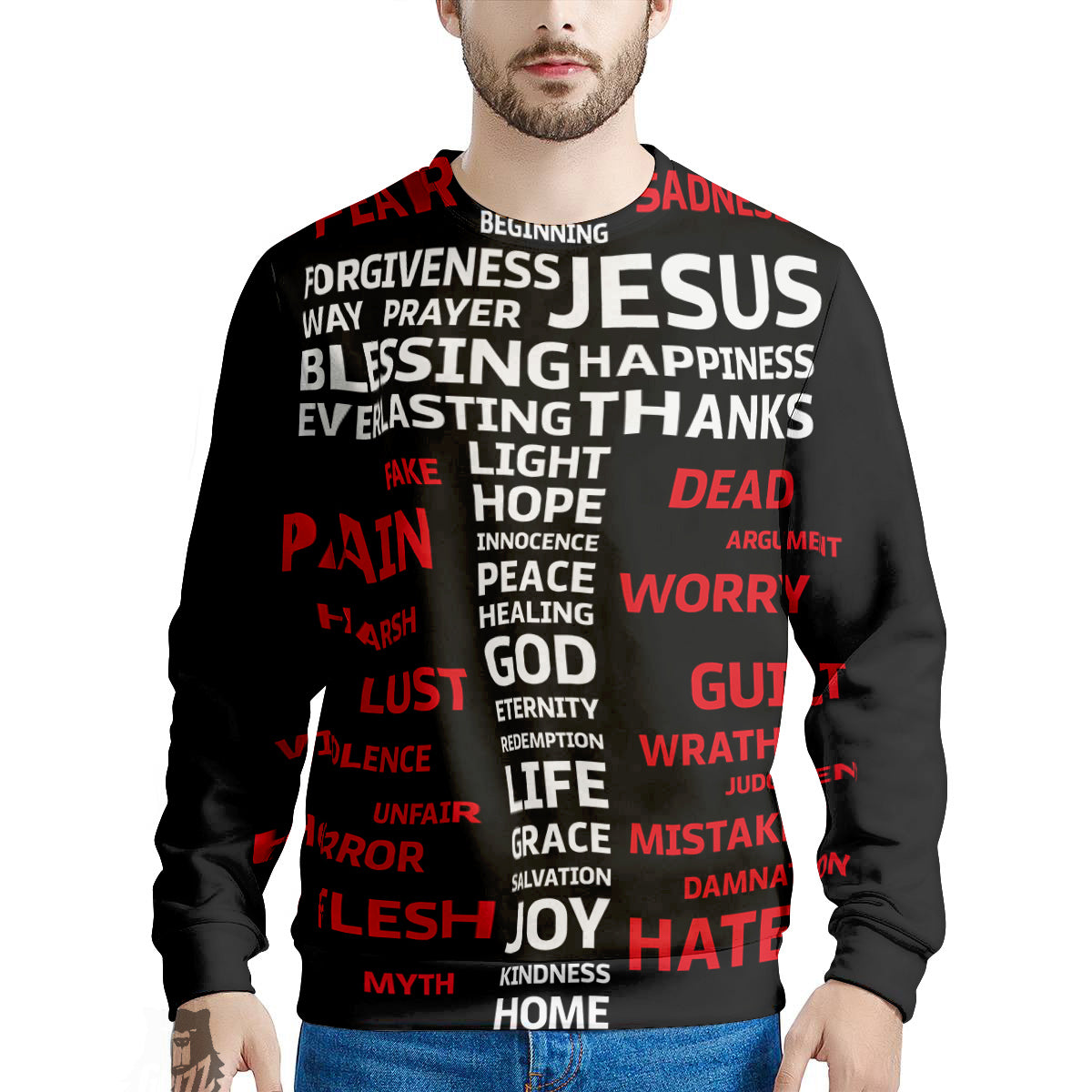 Religious Words Christian Cross Print Men's Sweatshirt-grizzshop