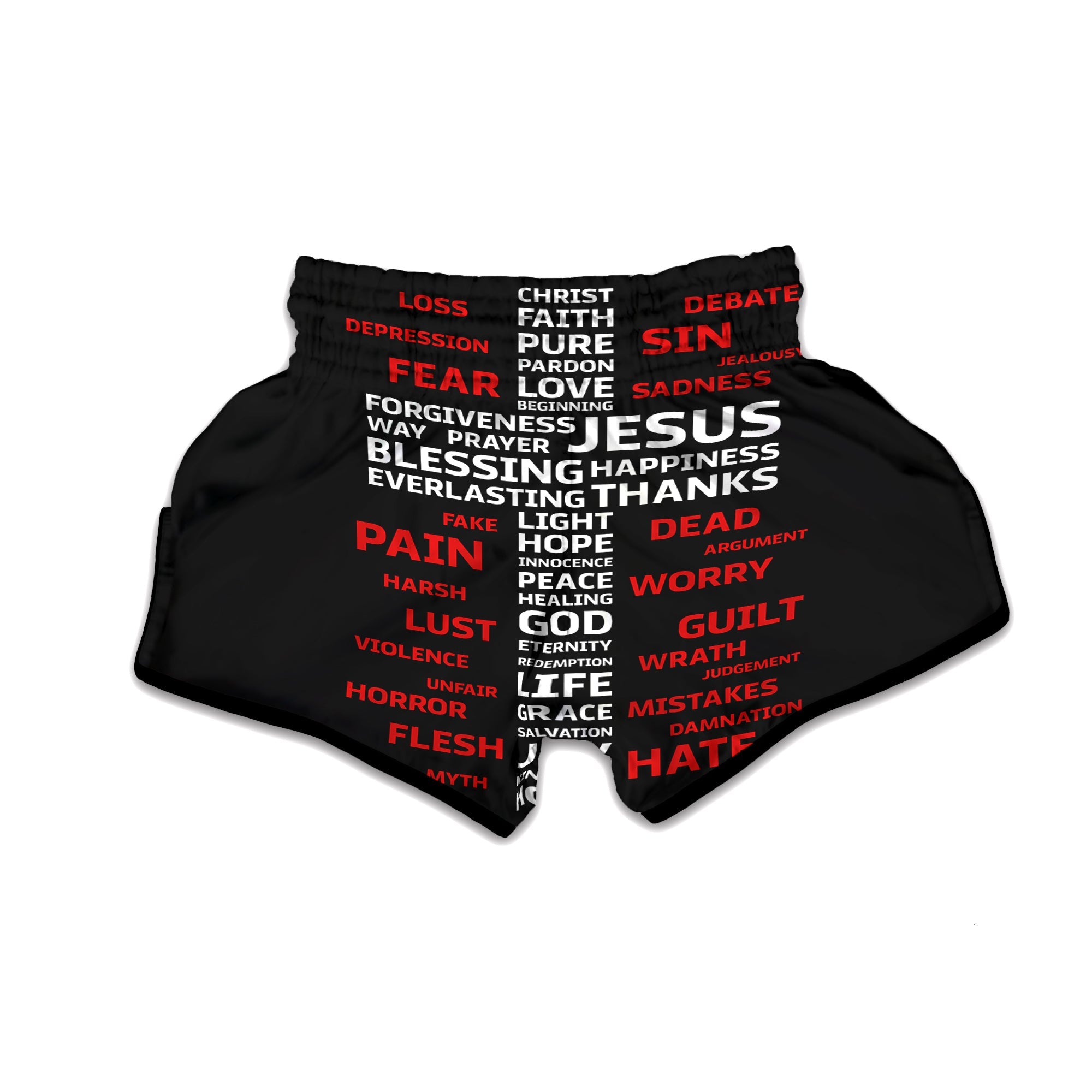 Religious Words Christian Cross Print Muay Thai Boxing Shorts-grizzshop