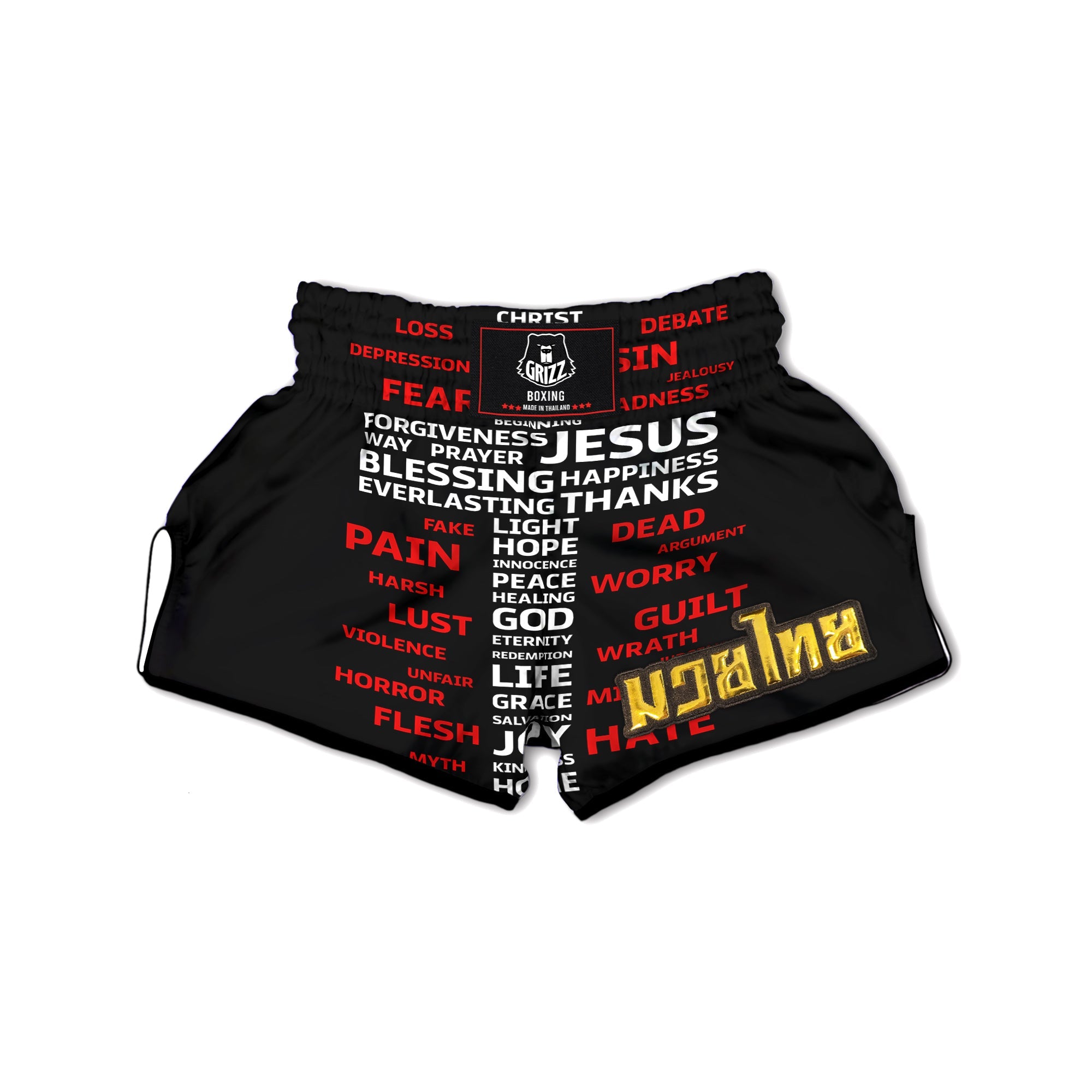 Religious Words Christian Cross Print Muay Thai Boxing Shorts-grizzshop