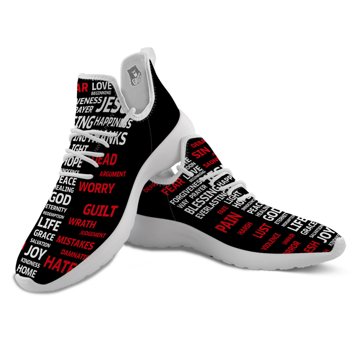 Religious Words Christian Cross Print White Athletic Shoes-grizzshop