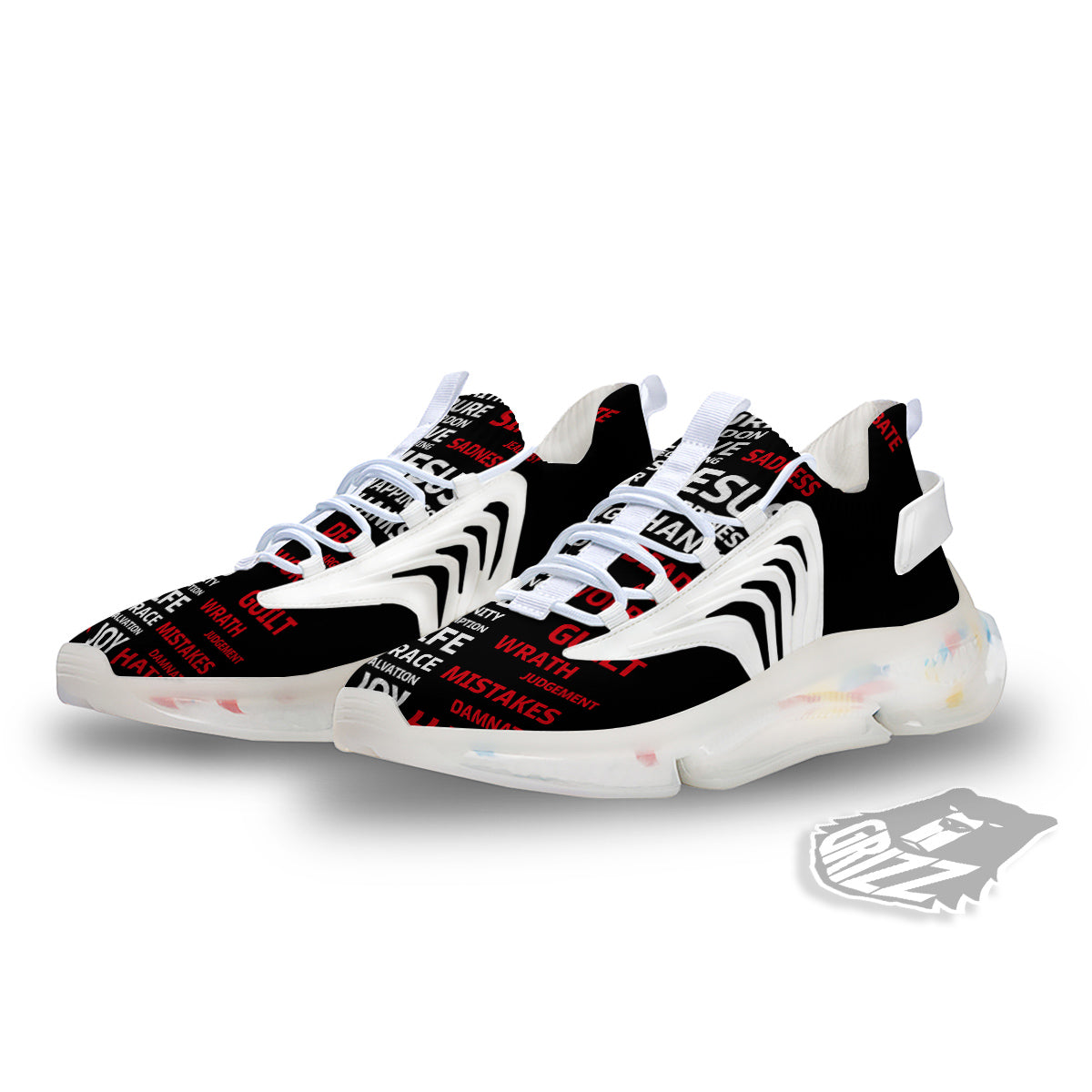 Religious Words Christian Cross Print White Gym Shoes-grizzshop