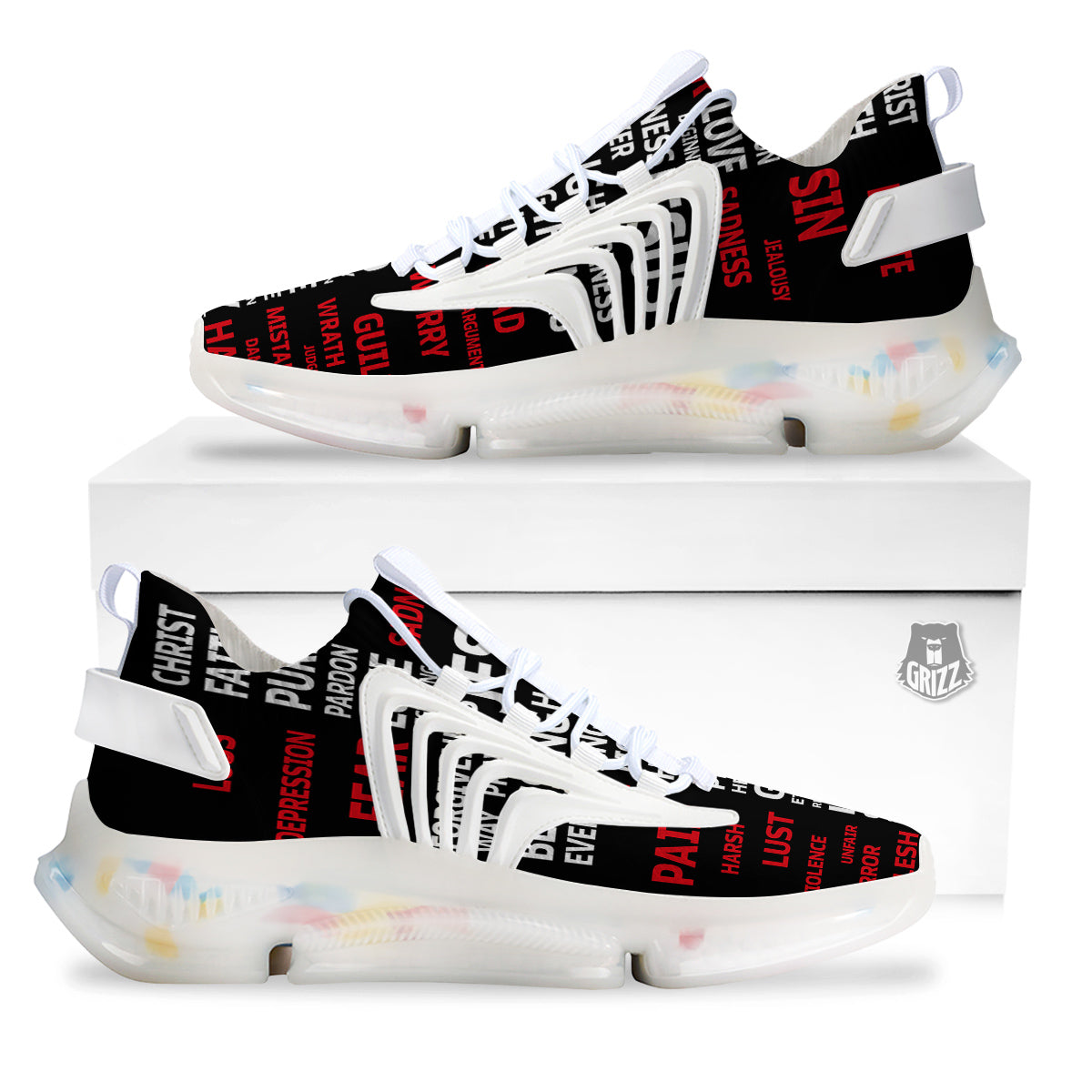 Religious Words Christian Cross Print White Gym Shoes-grizzshop