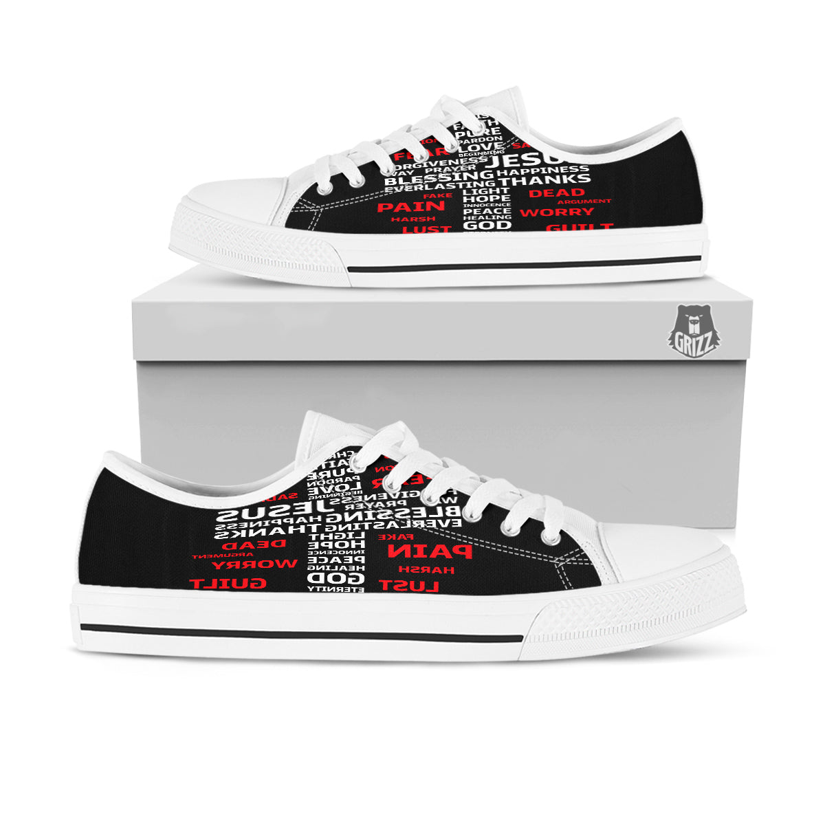 Religious Words Christian Cross Print White Low Top Shoes-grizzshop