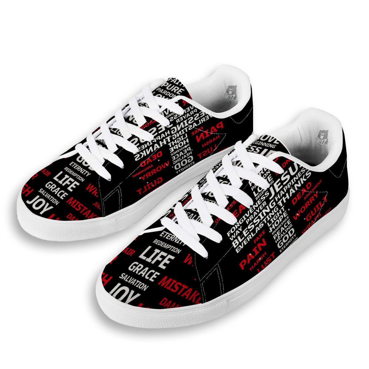 Religious Words Christian Cross Print White Low Top Sneakers-grizzshop