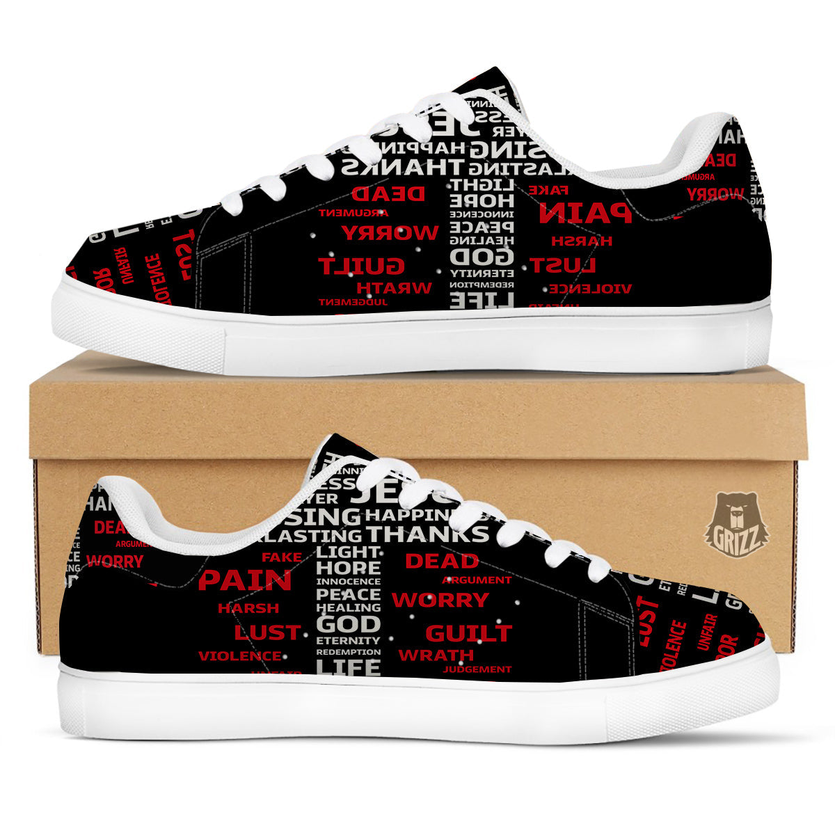 Religious Words Christian Cross Print White Low Top Sneakers-grizzshop