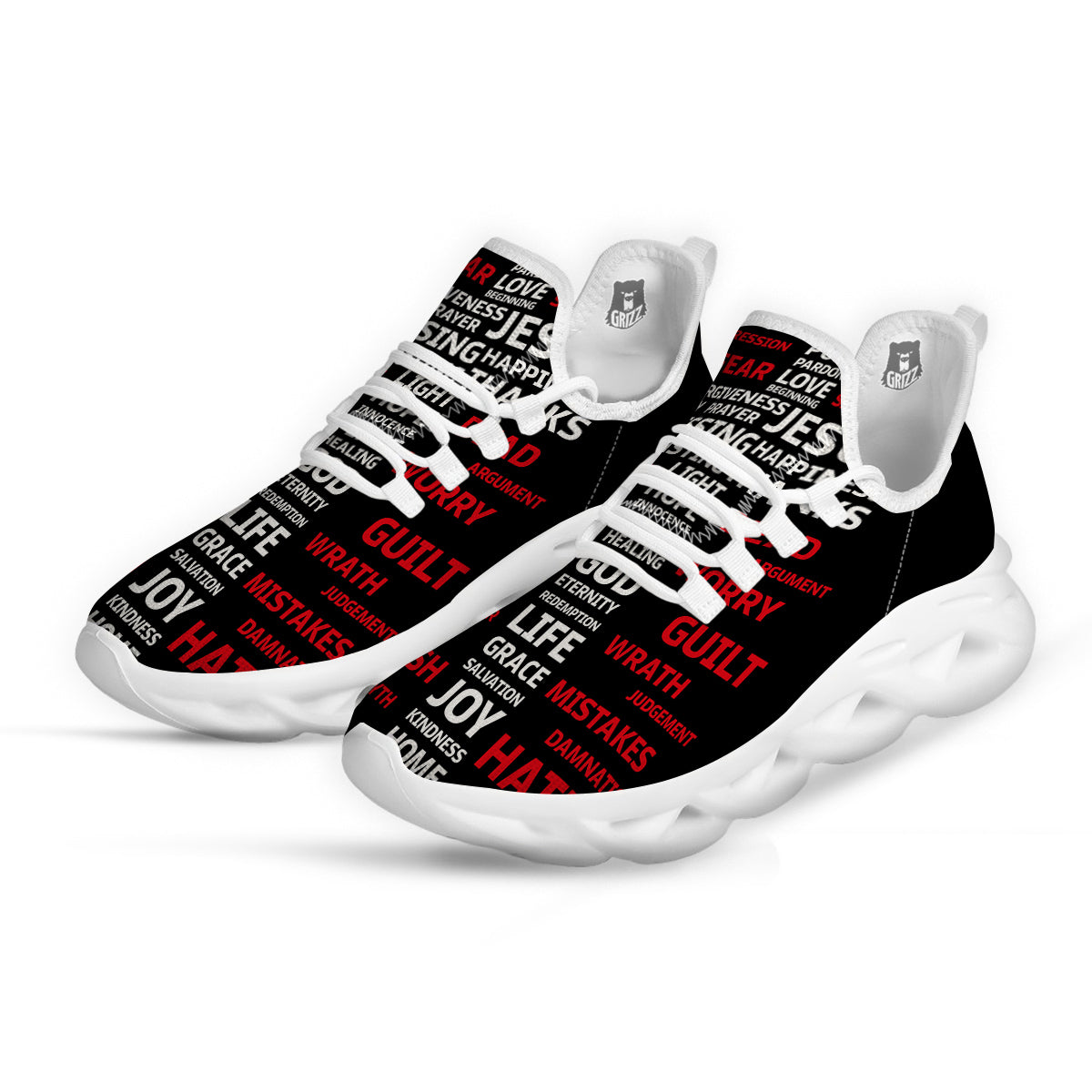 Religious Words Christian Cross Print White Running Shoes-grizzshop