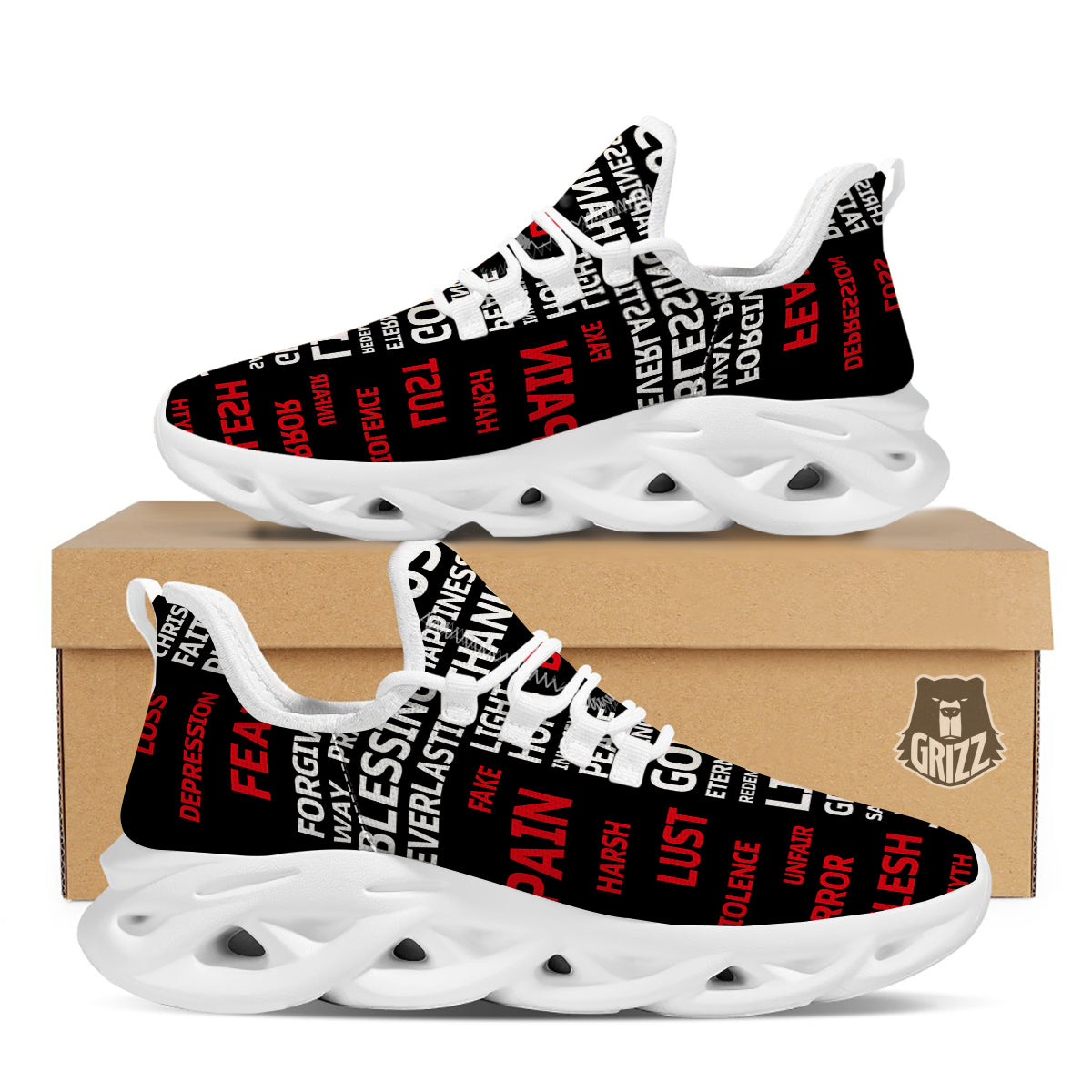 Religious Words Christian Cross Print White Running Shoes-grizzshop