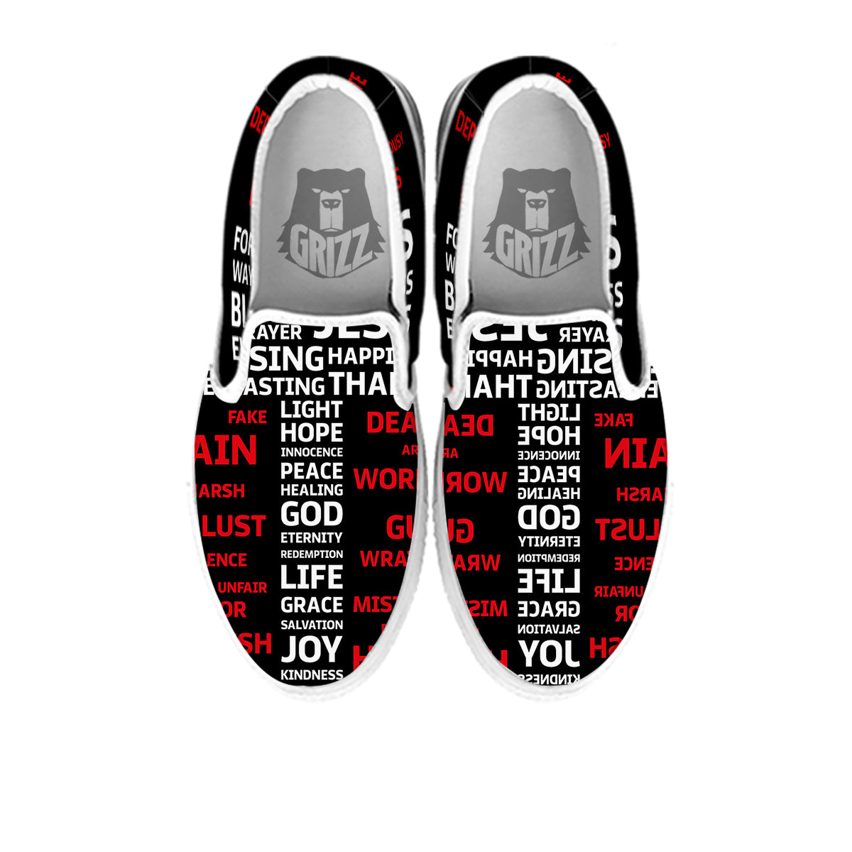 Religious Words Christian Cross Print White Slip On Shoes-grizzshop