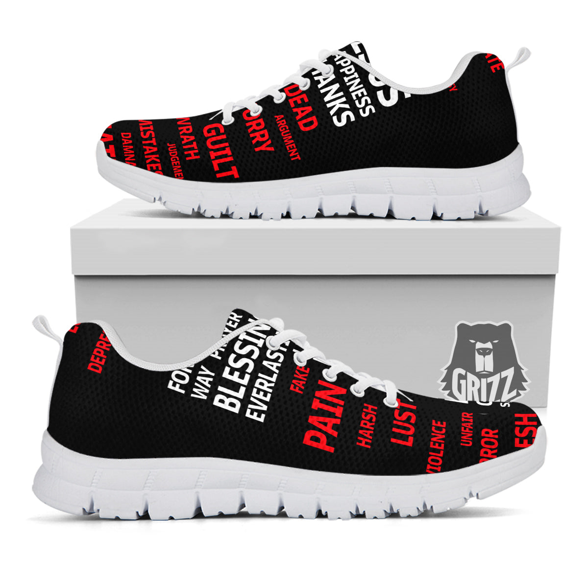 Religious Words Christian Cross Print White Sneaker-grizzshop