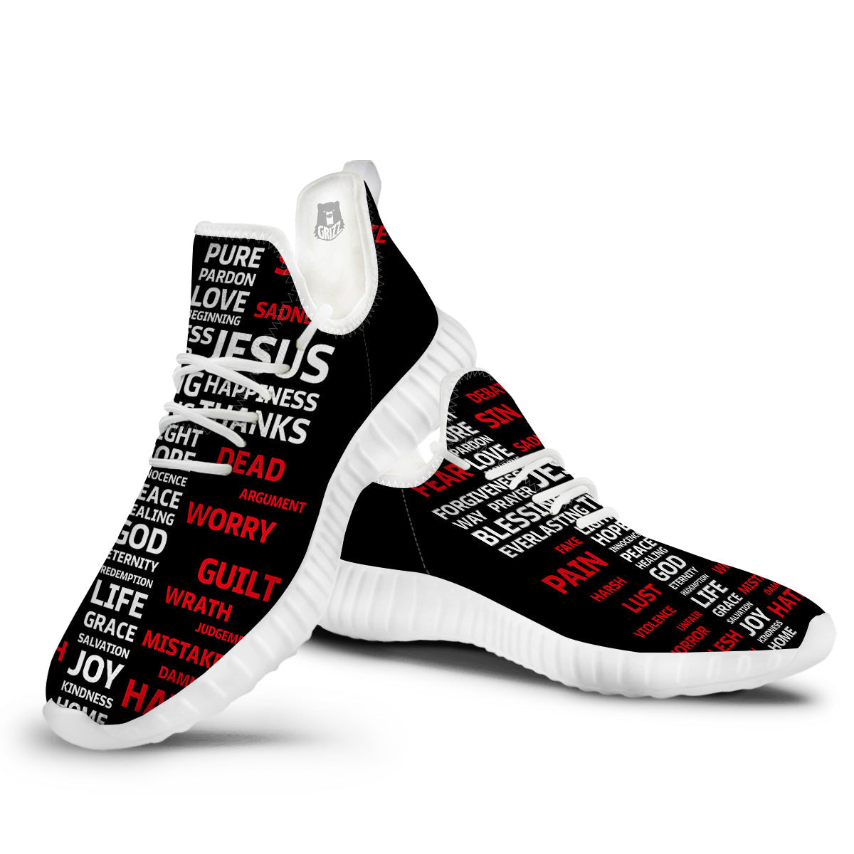 Religious Words Christian Cross Print White Walking Shoes-grizzshop