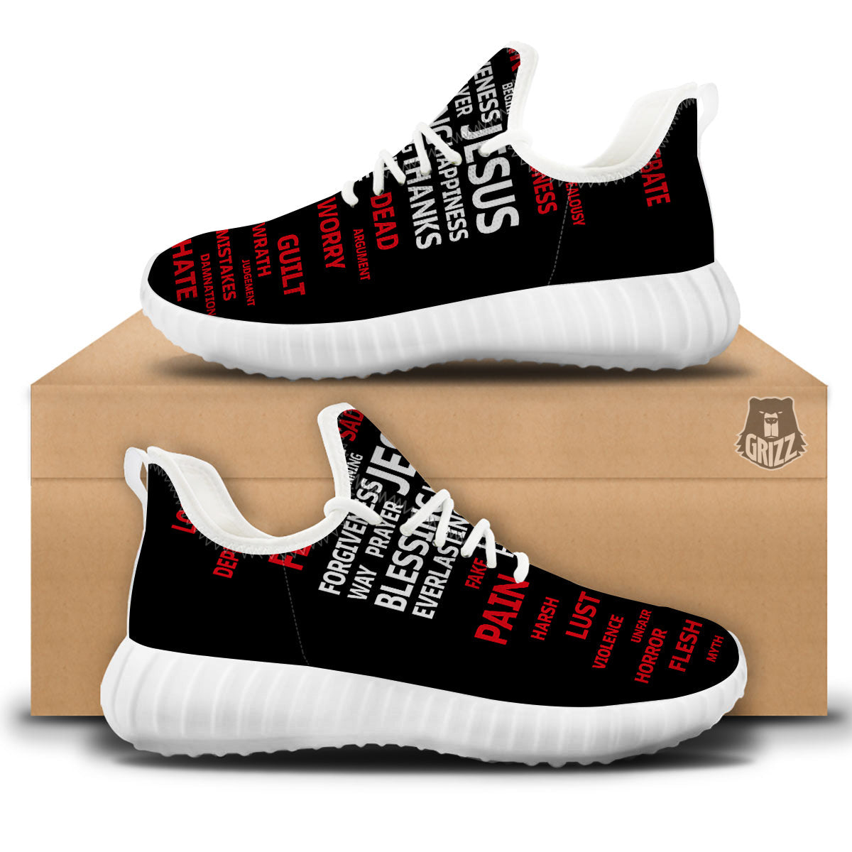 Religious Words Christian Cross Print White Walking Shoes-grizzshop