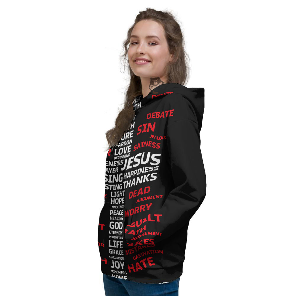 Religious Words Christian Cross Print Women's Hoodie-grizzshop