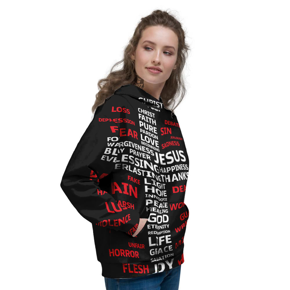 Religious Words Christian Cross Print Women's Hoodie-grizzshop