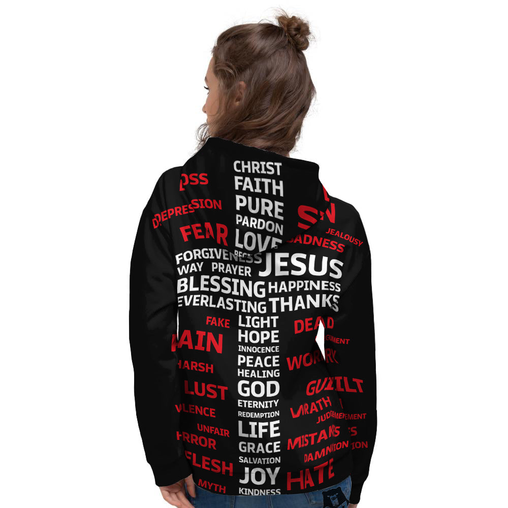 Religious Words Christian Cross Print Women's Hoodie-grizzshop