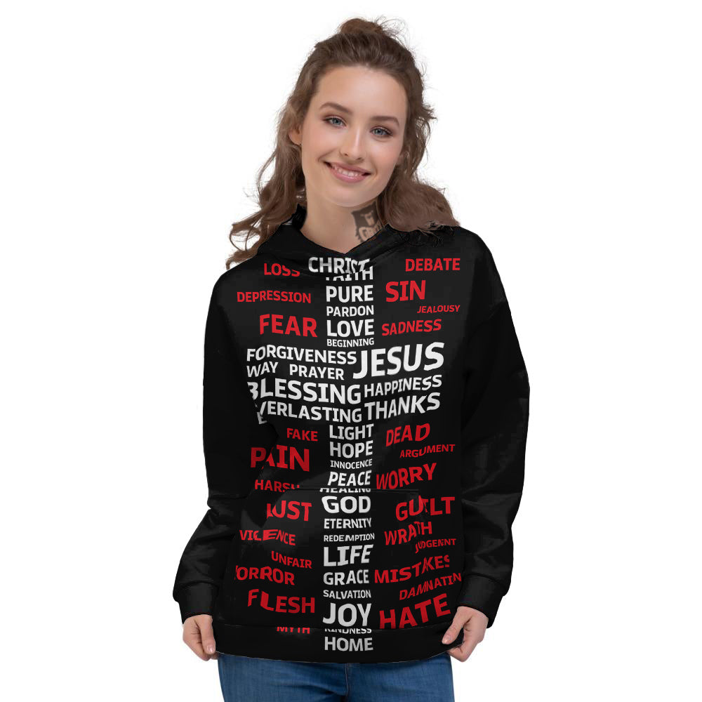 Religious Words Christian Cross Print Women's Hoodie-grizzshop