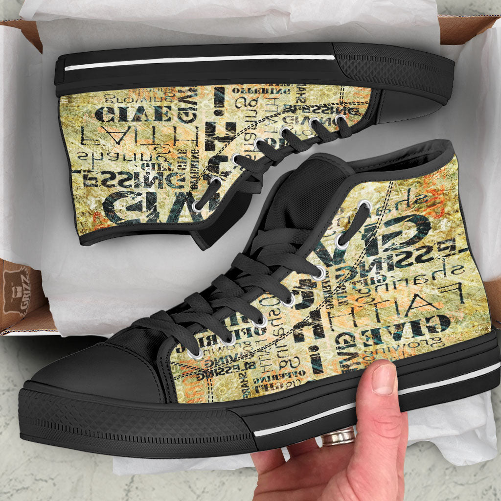 Religious Words Tithing And Giving Print Black High Top Shoes-grizzshop