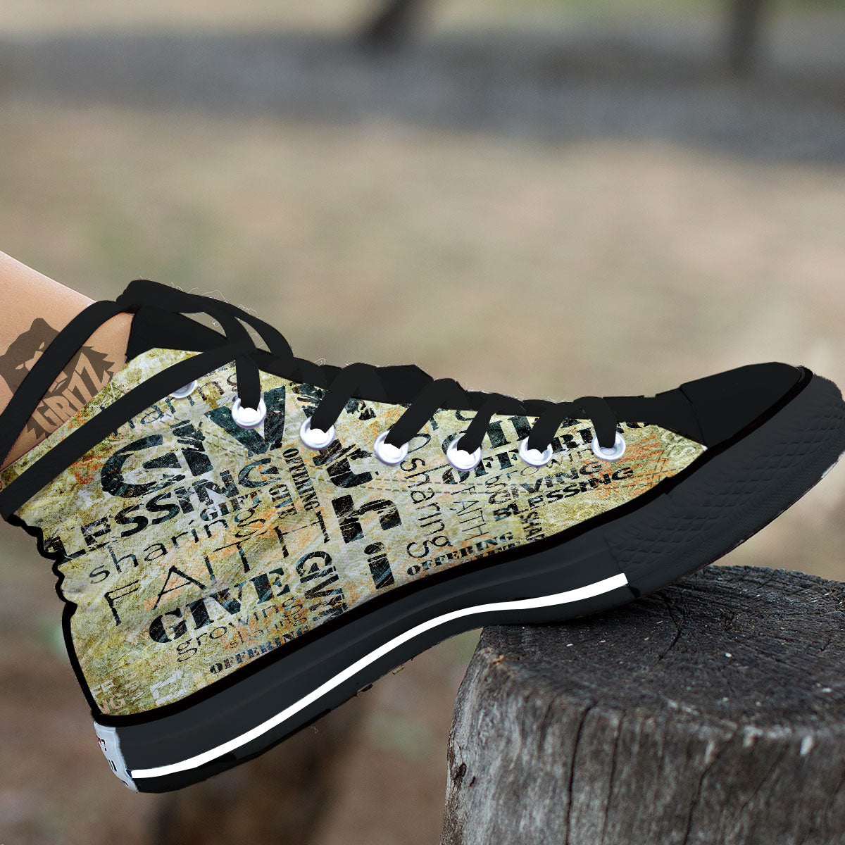 Religious Words Tithing And Giving Print Black High Top Shoes-grizzshop