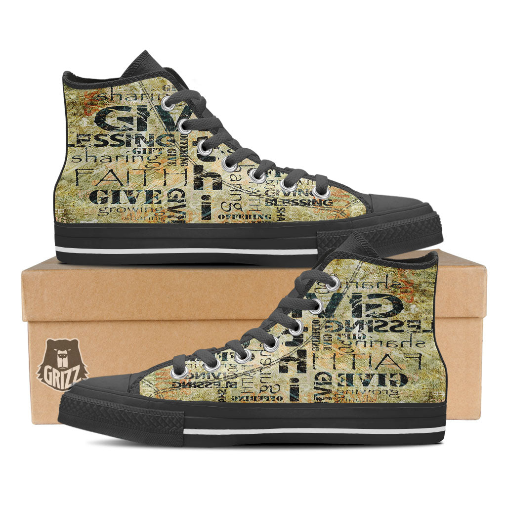 Religious Words Tithing And Giving Print Black High Top Shoes-grizzshop