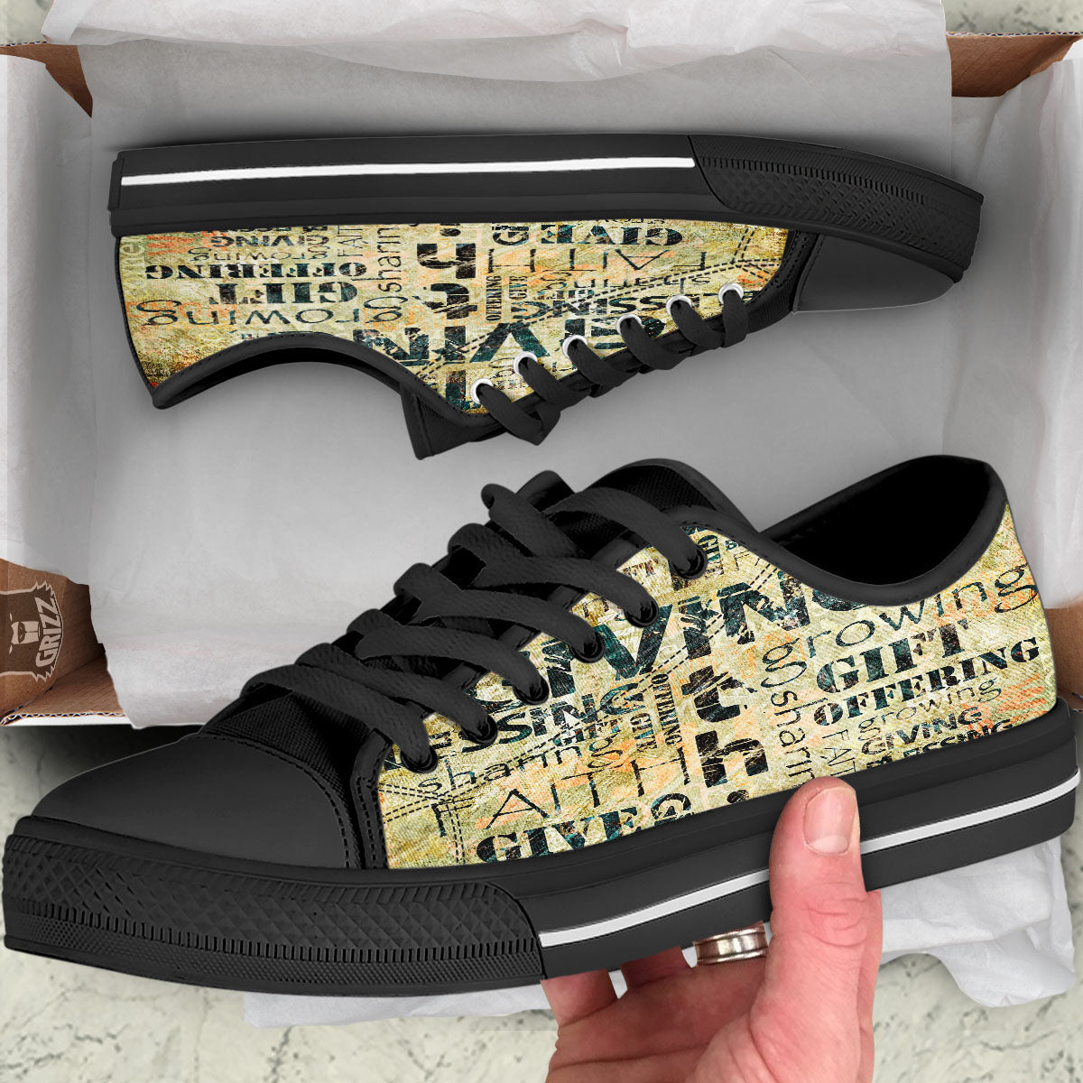 Religious Words Tithing And Giving Print Black Low Top Shoes-grizzshop