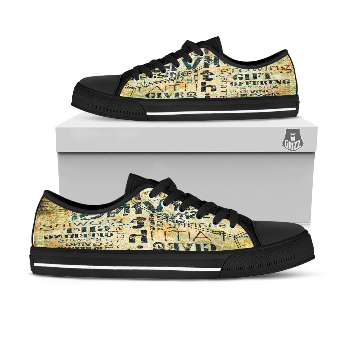 Religious Words Tithing And Giving Print Black Low Top Shoes-grizzshop