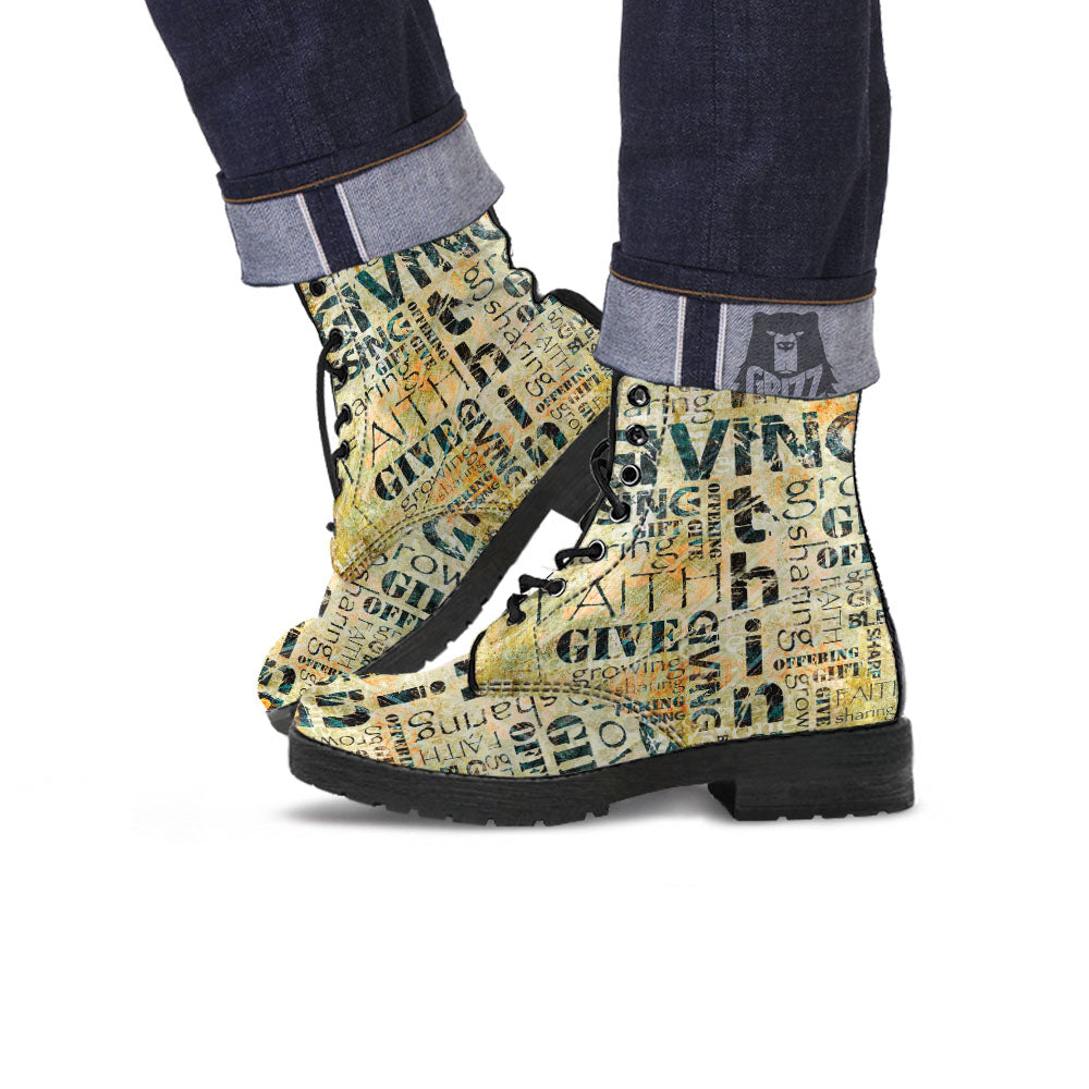 Religious Words Tithing And Giving Print Leather Boots-grizzshop