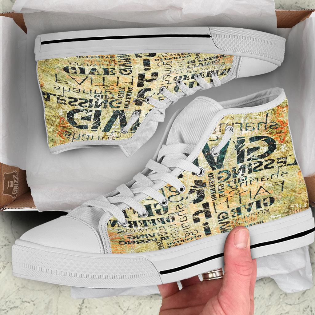 Religious Words Tithing And Giving Print White High Top Shoes-grizzshop