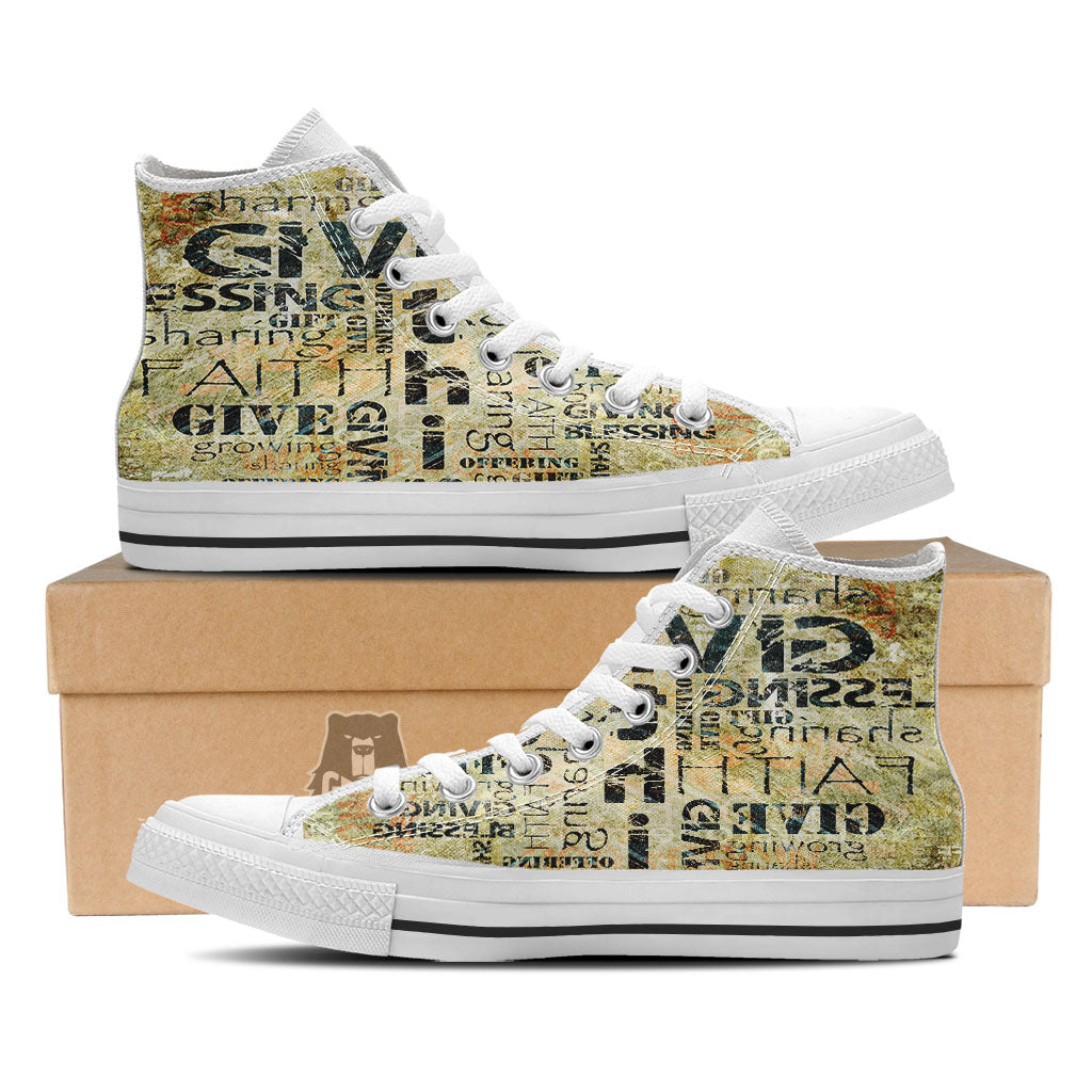 Religious Words Tithing And Giving Print White High Top Shoes-grizzshop