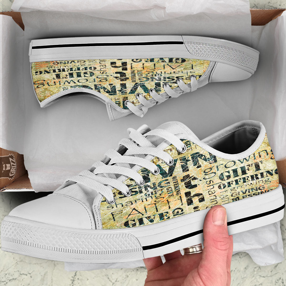 Religious Words Tithing And Giving Print White Low Top Shoes-grizzshop